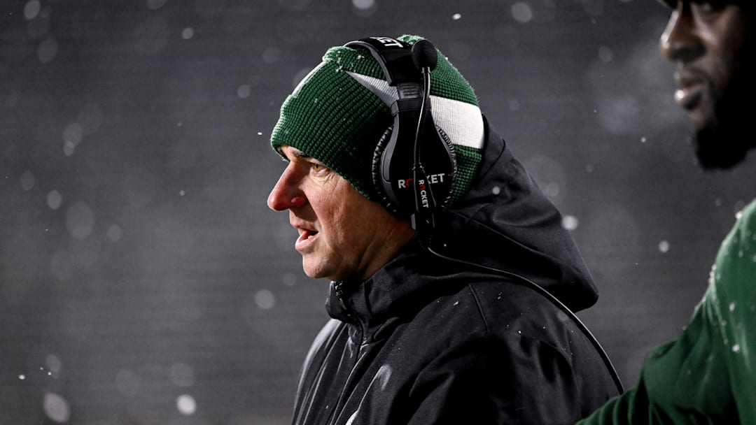 Michigan State's head coach Jonathan Smith looks on during the fourth quarter in the game against Rutgers on Saturday, Nov. 30, 2024, at Spartan Stadium in East Lansing.