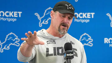 Detroit Lions head coach Dan Campbell speaks to members of the media at the Detroit Lions practice facility in Allen Park on Monday, Jan. 20, 2025, following his team’s NFC divisional playoff loss.