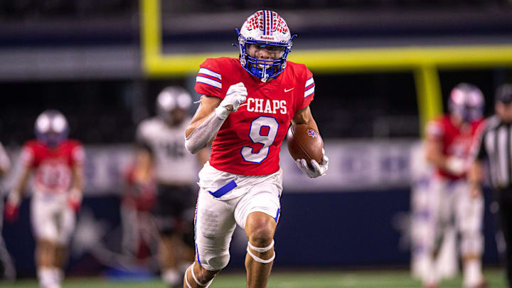 Westlake receiver Jaden Greathouse sprints toward the end zone during the Chaparrals' win over Denton Guyer in the 2021 Class 6A Division II state championship game. Westlake receiver Jaden Greathouse sprints toward the end zone during the Chaparrals' win over Denton Guyer in the 2021 Class 6A Division II state championship game.