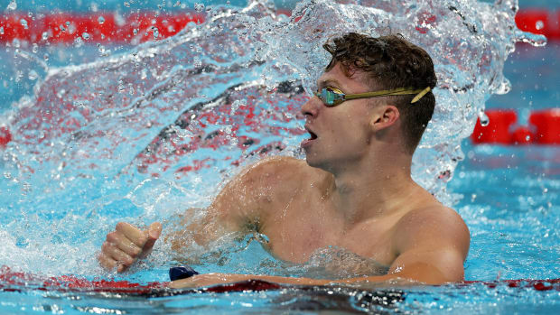 France’s Leon Marchand celebrates two-gold medal day at Paris Olympics.