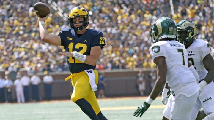 Michigan quarterback Cade McNamara looks to pass against Colorado State during the first half on Saturday, Sept. 3 , 2022, in Ann Arbor, Michigan

Syndication Detroit Free Press