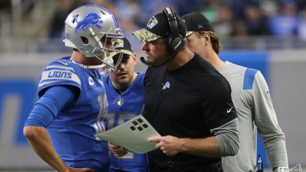 Detroit Lions quarterback Jared Goff and head coach Dan Campbell