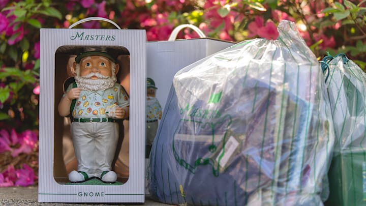 The famous Masters gnome (left) was among the pieces of merchandise that patrons of Augusta National Golf Club could purchase during the 2025 tournament. The famous Masters gnome (left) was among the pieces of merchandise that patrons of Augusta National Golf Club could purchase during the 2025 tournament.