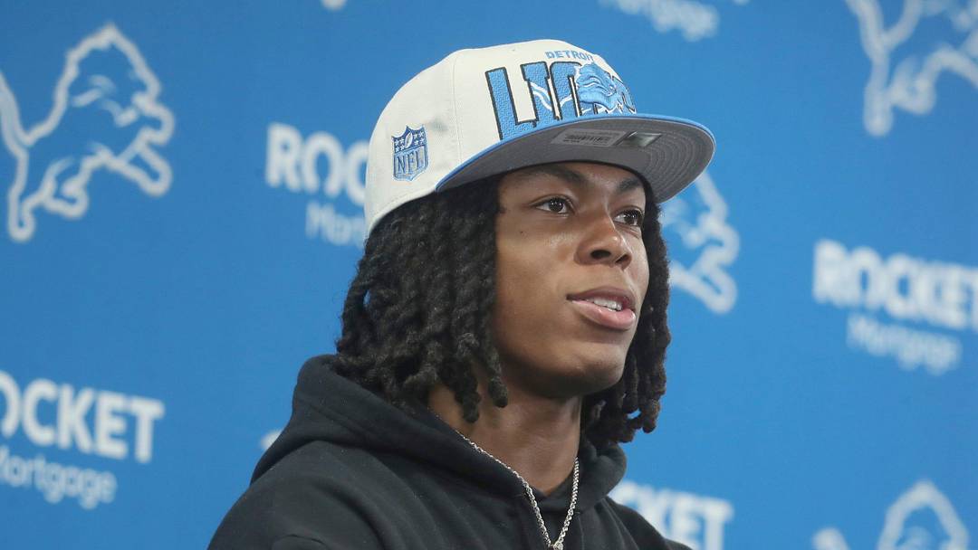 Detroit Lions first-round draft pick Jahmyr Gibbs from Alabama talks with reporters during the players' introductory news conference at team headquarters in Allen Park on Friday, April 28, 2023.

Lions 042823 Kd293