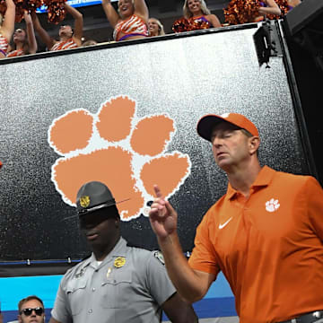 Aug 31, 2024; Atlanta, Georgia, USA;  Clemson head coach Dabo Swinney before the 2024 Aflac Kickoff Game with University of Georgia at Mercedes-Benz Stadium.