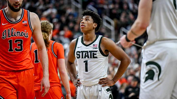Michigan State's Jeremy Fears Jr. prepares to shoot free throws against Illinois during overtime on Saturday, Feb. 7, 2026, at the Breslin Center in East Lansing.