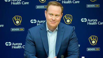 Senior Vice President and General Manager Matt Arnold speaks during an an end of season press conference at American Family Field in Milwaukee on Tuesday, Oct. 10, 2023. - Mike De Sisti / The Milwaukee Journal Sentinel
