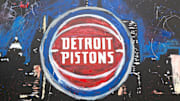 Speed finger painter, Jarred Emerson, unveils the new Detroit Pistons logo on Tuesday, May 16, 2017 at Campus Martius Park in Detroit.

Pistons Ec077