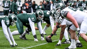 Michigan State's offense and defense play each other during the Spring Showcase on Saturday, April 20, 2024, at Spartan Stadium in East Lansing.