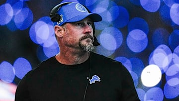 Detroit Lions head coach Dan Campbell looks on at a timeout against Chicago Bears during the second half at Ford Field in Detroit on Thursday, Nov. 28, 2024.