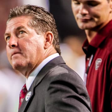 Sep 14, 2013; Columbia, SC, USA; South Carolina Gamecocks athletic director Ray Tanner watches the game against the Vanderbilt Commodores in the second quarter at Williams-Brice Stadium. 