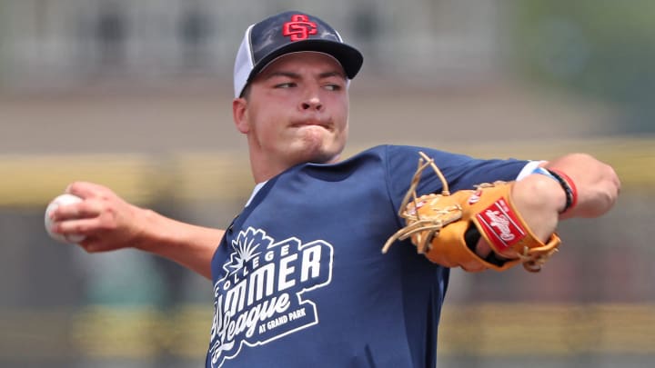 Chayce McDermott pitches at Grand Park Sports Complex.