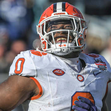 Clemson linebacker Barrett Carter smiles after recovering a fumble against Kentucky during the fourth quarter of the TaxSlayer Gator Bowl at EverBank Stadium in Jacksonville , Florida, Friday, December 29, 2023. Clemson won 38-35.
