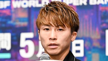 Naoya Inoue, world super bantamweight boxing champion of Japan during an April 5, 2025 press conference.