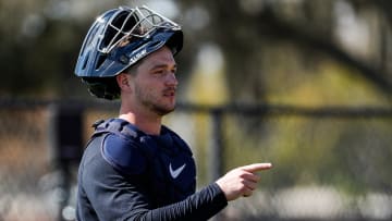 Detroit Tigers catcher Dillon Dingler talks to pitchers during spring training at Tigertown in Lakeland, Fla. on Wednesday, Feb. 14, 2024.