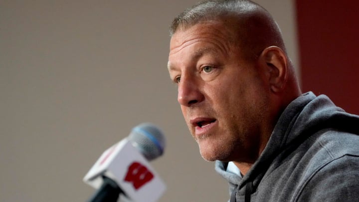 Wisconsin Badgers offensive Coordinator Phil Longo answers questions during Wisconsin Badgers football media day at Camp Randall Stadium in Madison on Tuesday, Aug. 1, 2023.