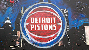 Speed finger painter, Jarred Emerson, unveils the new Detroit Pistons logo on Tuesday, May 16, 2017 at Campus Martius Park in Detroit.

Pistons Ec077