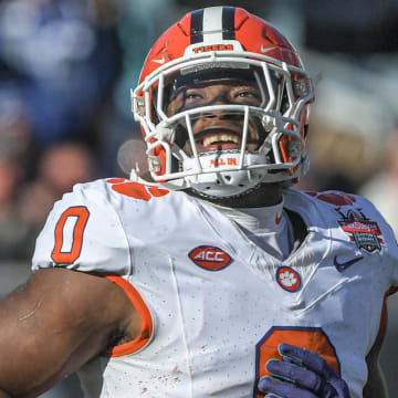 Clemson linebacker Barrett Carter smiles after recovering a fumble against Kentucky during the fourth quarter of the TaxSlayer Gator Bowl at EverBank Stadium in Jacksonville , Florida, Friday, December 29, 2023. Clemson won 38-35.