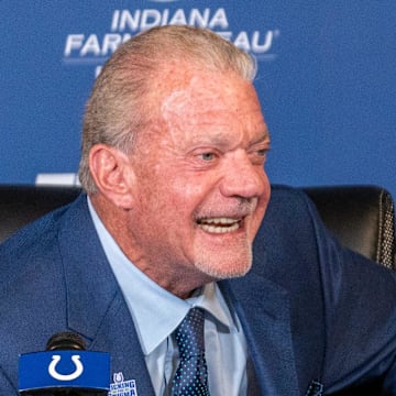 Colts owner Jim Irsay smiles on Monday, Nov. 7, 2022, during a press conference at the Colts headquarters in Indianapolis.