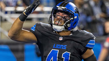 Detroit Lions linebacker Anthony Pittman (41) runs back to the sidelines after the kickoff to the Minnesota Vikings during the second half at Ford Field.