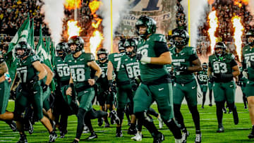 Michigan State takes the field before the game against Michigan on Saturday, Oct. 25, 2025, at Spartan Stadium in East Lansing.