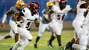 Dothan's Tamarion Peterson (5) runs the ball at Cramton Bowl in Montgomery, Ala., on Thursday, Oct. 27, 2022. Dothan leads Jeff Davis 31-6 at halftime.