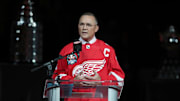 Steve Yzerman talks to fans about the 1997-98 Stanley Cup run during a ceremony honoring that championship run Saturday, Nov. 5, 2022 at Little Caesars Arena.

Wingsny 110522 Kd 0011873