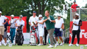 Michigan State basketball coach Tom Izzo tees at the Rocket Mortgage Classic's Area 313 Celebrity Scramble at Detroit Golf Club on Tuesday, July 26, 2022.

The Area 313 Celebrity Scramble