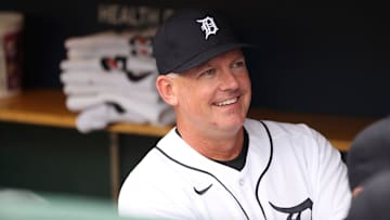 Manager AJ Hinch in the dugout before the Detroit Tigers played on Opening Day vs. the Chicago White Sox, Friday, April 8, 2022, at Comerica Park.

Tigers Chiwht