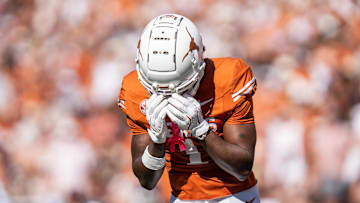 Sep 28, 2024; Austin, Texas, USA;  Texas Longhorns wide receiver Johntay Cook II (1) reacts to missing a catch as the Texas Longhorns take on the Mississippi State Bulldogs.