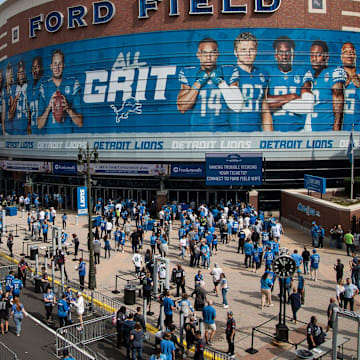 Detroit Lions fans outside of Ford Field.