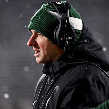 Michigan State's head coach Jonathan Smith looks on during the fourth quarter in the game against Rutgers on Saturday, Nov. 30, 2024, at Spartan Stadium in East Lansing.