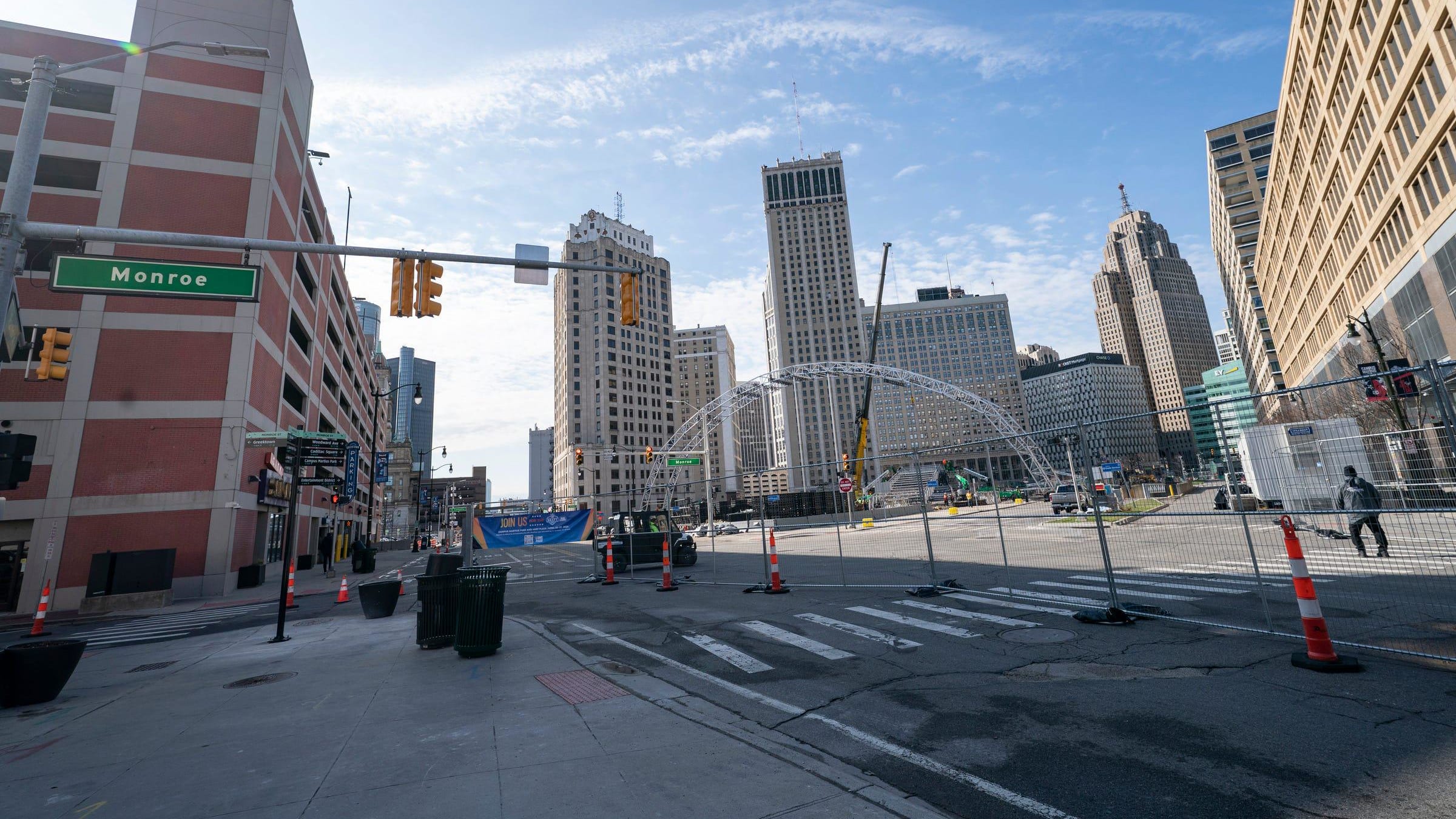 The NFL Draft stage near Cadillac Square and Campus Martius in Detroit.