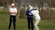 Fairfield senior Brayden Miller tees off on the 7th hole of a nine-hole boys golf match with Northridge and Bethany Christian Monday, April 14, 2025, at Meadow Valley Golf Course in Middlebury.