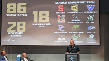 Bobby Lamb, Anderson University football Head Coach speaks about how he recruits, new rules for college football, the inaugural season football Trojans team, pyramid of success with love-serve-compete, and the transfer portal, during the Anderson Area Touchdown Club weekly meeting at the Anderson Institute of Technology in Anderson, S.C. Friday, August 30, 2024.