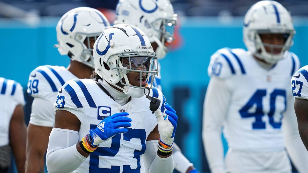 Indianapolis Colts cornerback Kenny Moore II (23) warms up Sunday, Dec. 3, 2023, before facing the Tennessee Titans at Nissan Stadium in Nashville, Tenn.