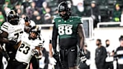 Michigan State's Ru'Quan Buckley celebrates a tackle for a loss against Purdue during the fourth quarter on Friday, Nov. 22, 2024, at Spartan Stadium in East Lansing.