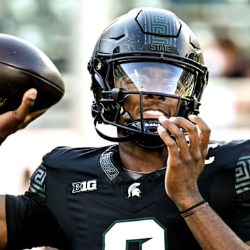 Michigan State's Aidan Chiles throws a pass before the game against Indiana on Saturday, Nov. 2, 2024, at Spartan Stadium in East Lansing.