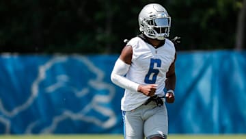 Detroit Lions safety Ifeatu Melifonwu (6) warms up during OTAs at Detroit Lions headquarters in Allen Park on Thursday, June 1, 2023.