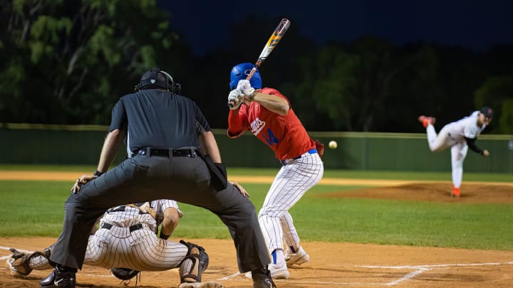 Bowie Bulldogs pitcher Jonathan Gonzales (10) hurls a pitch to Westlake Chaparrals Theo Gillen (14) during the first inning at the District 26-6A baseball game on Tuesday, April 18, 2023, at Toney Burger Athletic Center in Austin, TX.