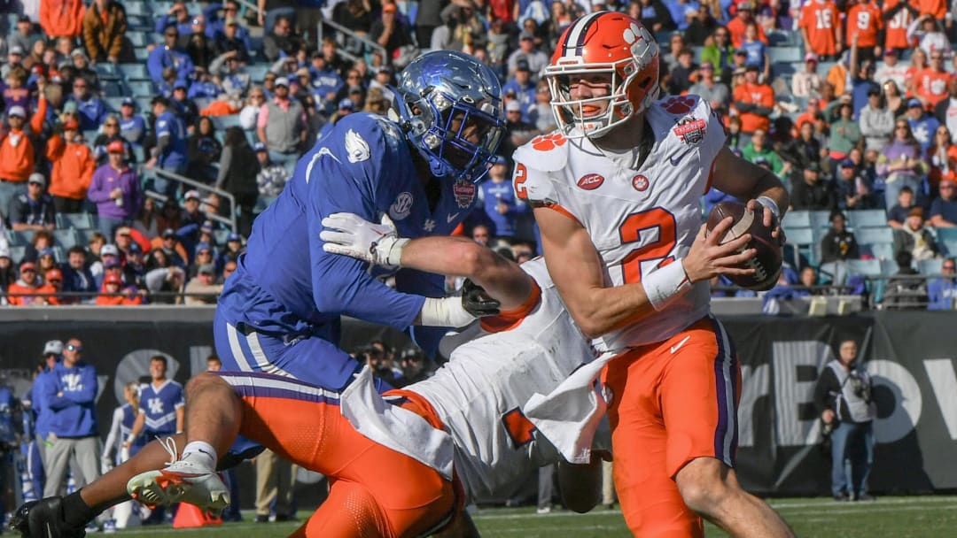 Clemson quarterback Cade Klubnik (2) during the fourth quarter of the TaxSlayer Gator Bowl at EverBank Stadium in Jacksonville, Florida, Friday, December 29, 2023. Clemson won 38-35.