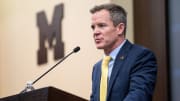 U-M's new men's basketball head coach Dusty May speaks during introductory press conference at Junge Family Champions Center in Ann Arbor on Tuesday, March 26, 2024.