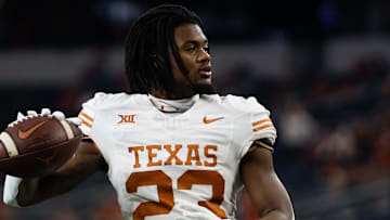 Texas running back Jaydon Blue warms up ahead of the Big 12 Conference Championship game.