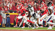 Worthy races into the end zone for one of his two touchdowns in his rookie debut in the Chiefs' 27-20 win over the Ravens on Thursday night.