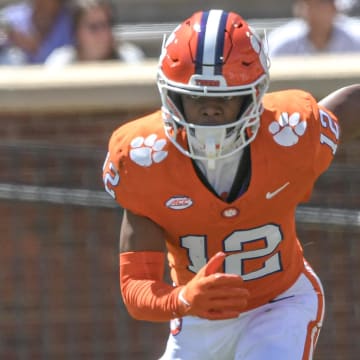 Clemson wide receiver Bryant Wesco Jr. (12) runs a route during the Spring football game in Clemson, S.C. Saturday, April 6, 2024.