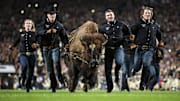 Aug, 30, 2019; Denver, CO, USA; University of Colorado live mascot Ralphie is run across the field before the Rocky Mountain Showdown rivalry football game against Colorado State University at Broncos Stadium at Mile High; Mandatory Credit: Timothy Hurst-USA TODAY NETWORK

