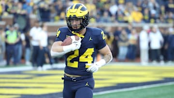 Michigan Wolverines running back Cole Cabana (24) warms up before action against the Bowling Green Falcons Saturday, Sept.16 2023.