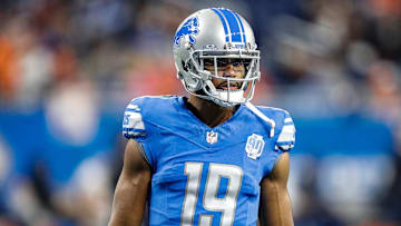 Detroit Lions wide receiver Donovan Peoples-Jones warms up before the Denver Broncos game at Ford Field in Detroit on Saturday, Dec. 16, 2023.