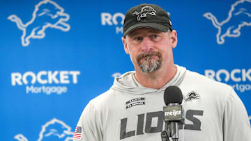 Detroit Lions head coach Dan Campbell speaks to members of the media at the Detroit Lions practice facility in Allen Park on Monday, Jan. 20, 2025, following his team’s NFC divisional playoff loss.