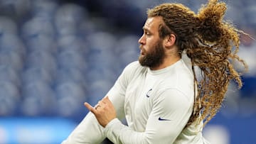 Indianapolis Colts linebacker Grant Stuard (41) warms up on Monday, Dec. 26, 2022, before the game against the Los Angeles Chargers at Lucas Oil Stadium in Indianapolis.